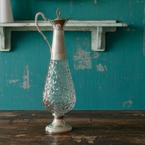 Antique Collectible Norleans Italian Silver Plated Cut Crystal Wine Decanter